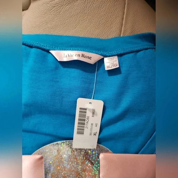 La Vie en Rose 2pc Pajama Set Cotton Shirt Long Sleeve Fleece  Pants XL - Picture 3 of 5